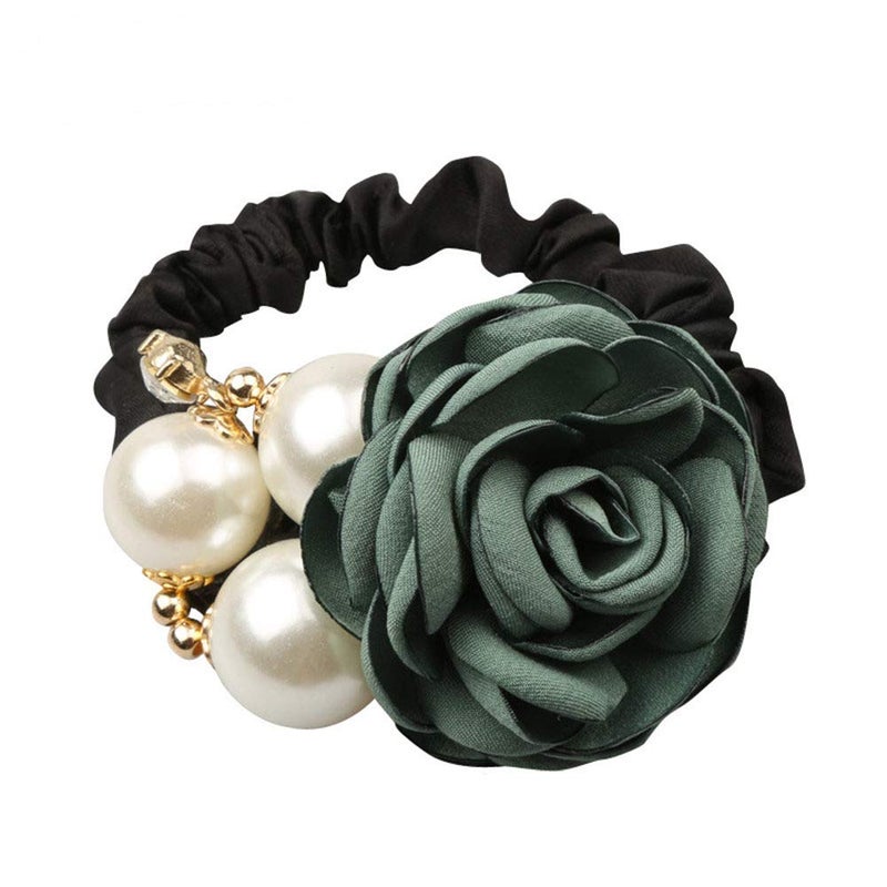 LOVEF 4Pcs Korean Fashion Pearl Hair Rope Rose Flower Rhinestone Hair Ties/ Jewelry Rubber Band - Image 4